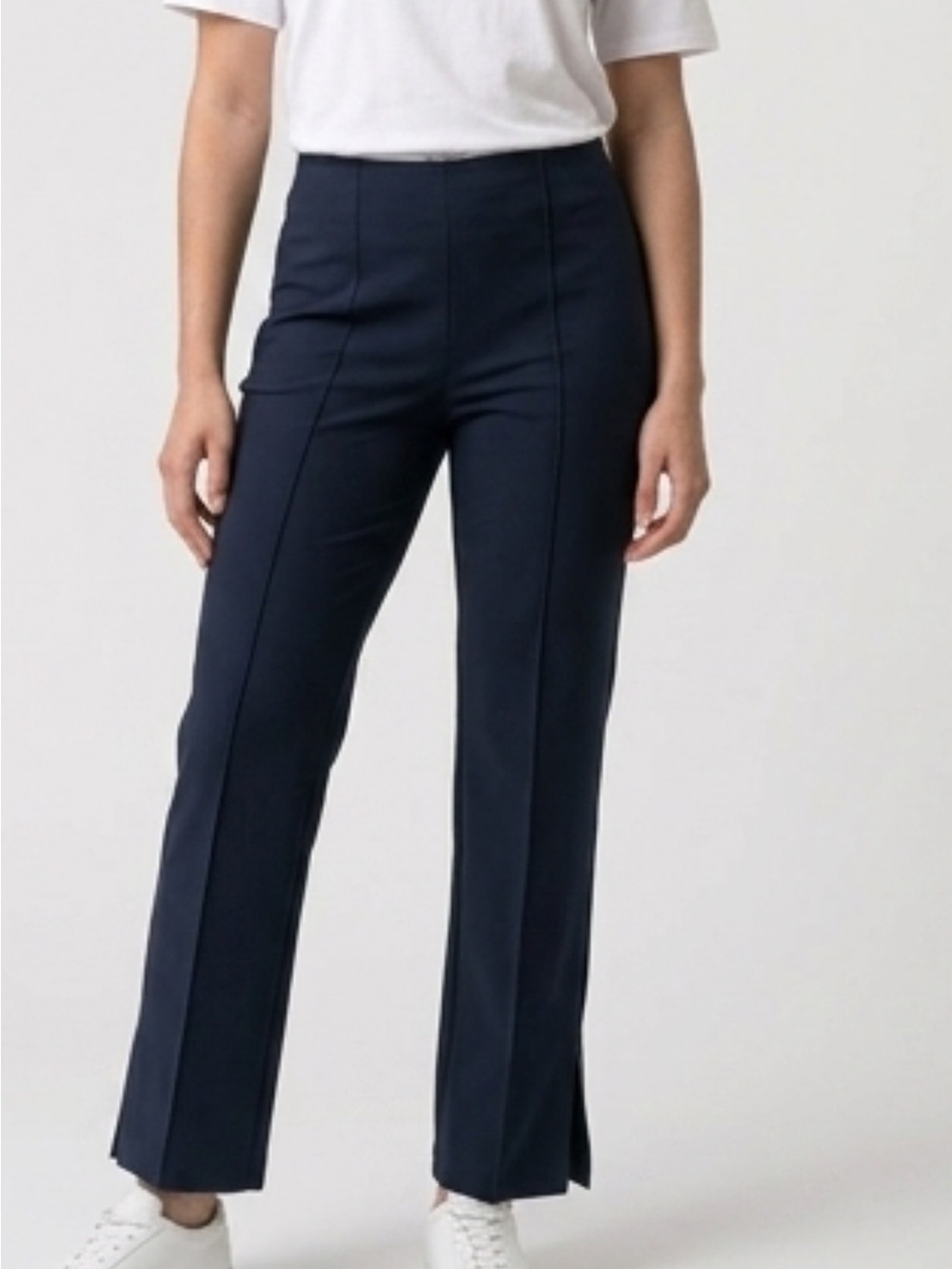 Athleta Navy Front-Seam Straight-Leg Pants with Ankle Slits